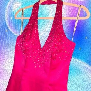 vtg y2k morgan & co beaded rhinestone halter prom gown, sz 7/8, ALTERED
